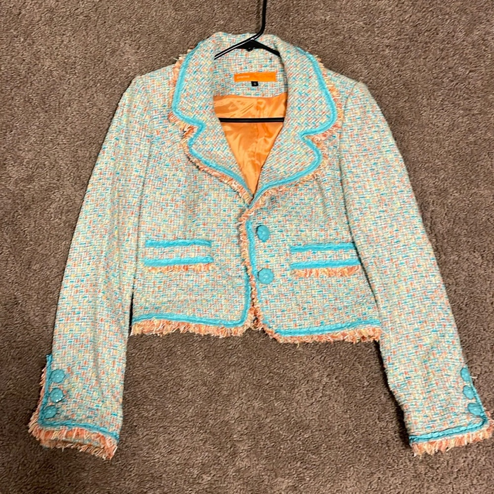 Cynthia Steffe blue and orange tweed coat